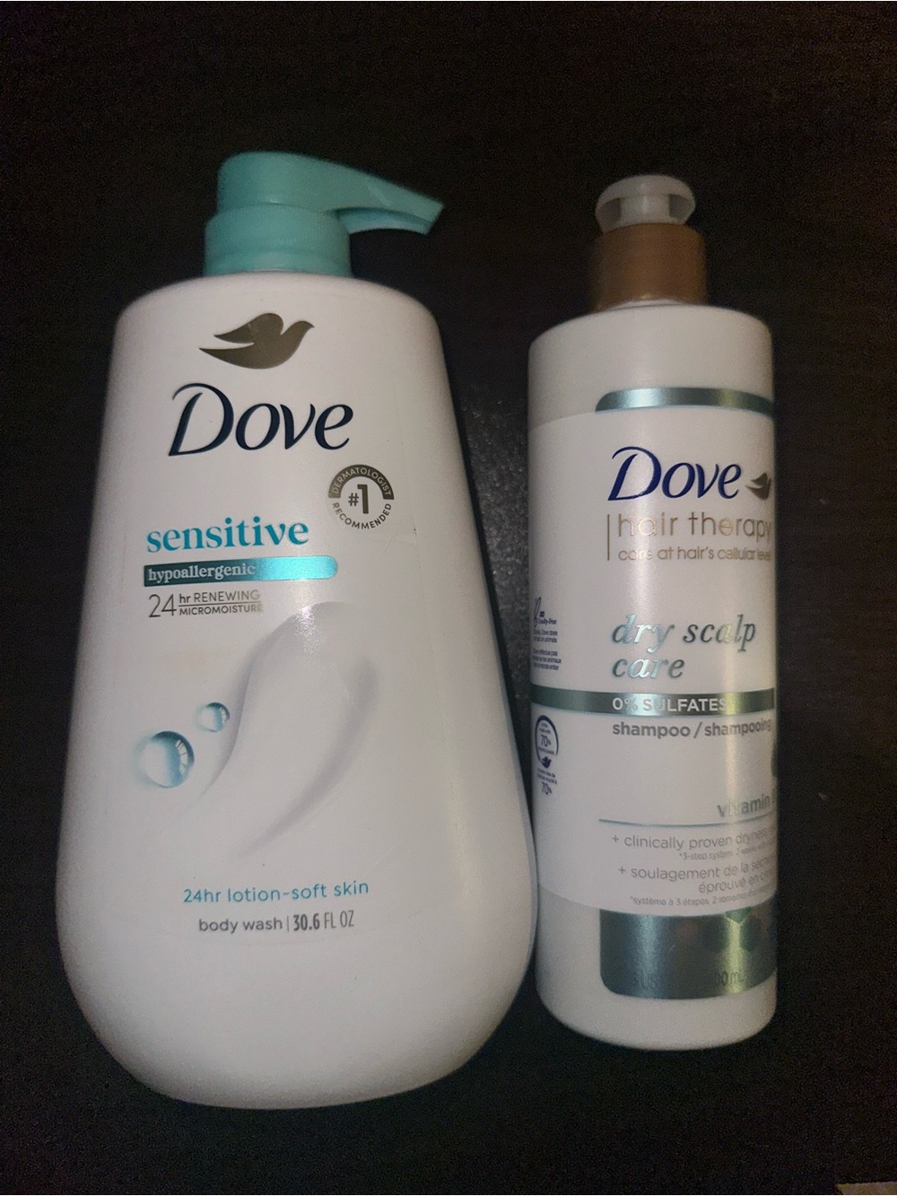 Dove Sensitive Body Wash & Hair Therapy Dry Scalp Care Shampoo